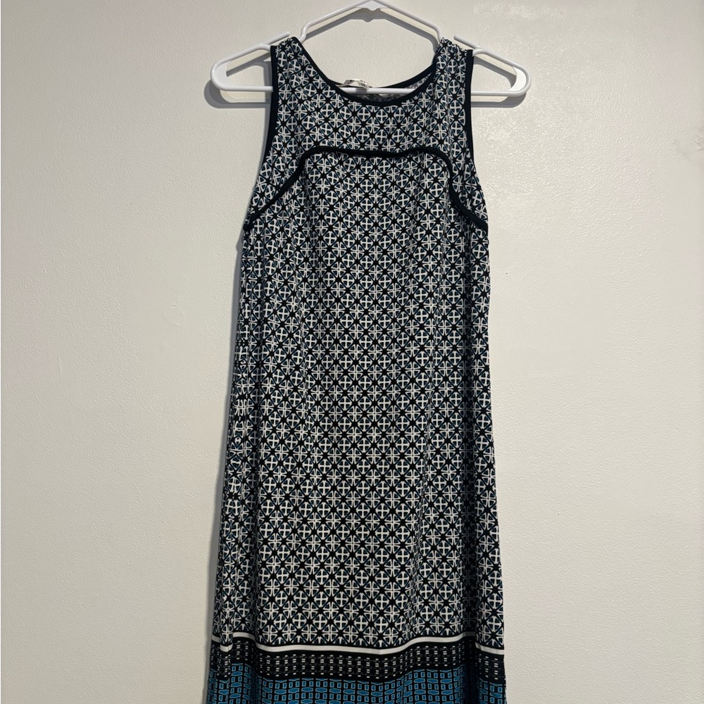 Max Studio Black and White Midi Dress with Blue Hem Border